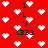 Red background with white pixelated hearts and repeated text elements 'ILY' and '<333' in black, arranged in a scattered pattern.
