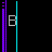 five vertical with cyan and purple lines, displaying partial text fragments like 'B', 'Bitte', 'For', and 'Sweet' in white on a black background