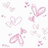 Pixelated pink and white icons including hearts, bows, and abstract shapes scattered on a white background.