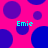 Pixelated pattern of blue and purple circles on bright pink background with cyan 'Emie' text repeated four times.