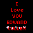 Red pixelated text on black background reads "I Love you EDWARD CULLEN" with white and gray heart symbols below the name.