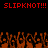 Red pixelated text "SLIPKNOT!!! SLIPKNOT!!!" spans the top against a black background, with orange and brown pixelated shapes resembling flames or hands below.
