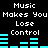 Pixelated text reads "Music Makes You Lose Control" with cyan audio equalizer bars on black background, animated equalizer bars change height across frames.