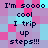 Pixelated text on a of pink, purple, and cyan squares reads "I'm soooo cool I trip up steps!!!" in two identical vertical