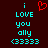 A static pixel art image with cyan text and a red heart symbol on dark brown background.