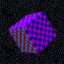 Nine geometric shapes with patterns and rainbow color gradients on a black background, including cube, sphere, torus, and cone forms