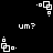 Pixel art icon with white geometric shapes on black background, text 'um?' in pixelated font at four positions.