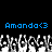 Blue pixelated text 'Amanda<3' appears twice on a black background above a of grayscale pixel art figures with raised hands