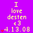 Purple background with yellow text reading "I love desten <3 4.13.08" and red heart symbols in three of two each