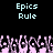 Pixelated text "Epics Rule" appears twice on a black background above a of pink and purple pixelated figures with raised hands