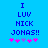 Blue background with pixelated text reading "I LUV NICK JONAS!!" and pink/purple asterisks below, two identical frames side-by-side.