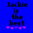 Blue background with black pixelated text "Jackie is the best" and five pink star icons below, showing animation where stars shift position.