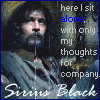 A four- shows a man with long dark hair and beard in a gray robe, with text reading 'here I sit alone, with only my thoughts for company.'