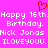 Pixelated pink background with red heart symbol above white text repeating 'Happy 16th. Happy 16th. Birthday. Birthday. Nick Jonas ILOVEYOUU. ILOVEYOUU.'