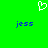 Green background with white pixelated heart symbol above two blue 'jess' text labels.
