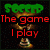 Pixelated image with green text at top, red text in middle reading 'The game I play', and a pixelated object below on black background.