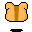 Pixel art of a hamster-like character with orange fur, white face, and pink inner ears in two states: one showing only the back with brown stripe, another showing front view with closed eyes.
