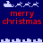 Pixel art animation of Santa's sleigh with reindeer, city skyline, and 'merry christmas' text on dark blue background. Sleigh moves from left to right