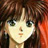 Anime-style character with brown hair and green eyes, static pixelated image with warm color palette