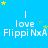 Blue background with repeated white text 'I love Flippi NxÃ' and yellow/green stars, showing animation changes in star positions across frames.