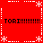 Red background with white dashed lines forming a , four instances of 'TORI!!!!!!!!!!' text, and white asterisk-like symbols at intersections