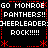 Static pixel art with repeated text and red decorative elements on a black background, featuring cheerleading slogans in white block letters.
