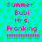 Pixelated text on cyan background with green hexagonal pattern, repeated in two