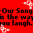 Red background with black text repeating 'Our Song-Our Song is the ways the way you laugh.you laugh.' and white square-shaped pixel art elements scattered across the image.