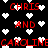 Black background with scattered white pixel hearts and red pixel text reading 'CHRIS AND CAROLINE' repeated in multiple
