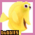 A 4x4 contact sheet of a yellow cartoon fish animation with the text 'bubbles' below each frame, displayed on a pink background.