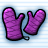Pixelated purple oven mitts with black outlines on a light blue striped background, one mitt slightly overlapping the other.