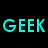 Five instances of the word 'GEEK' in distinct colors displayed on a black background with one gray rectangle.