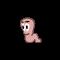A small animated figure with a pinkish-brown body and large eyes shifts through multiple poses against a black background.