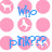 Pixelated pink circular icons with white dog silhouettes and blue text reading "Who doesn't love pink?" in a