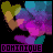 Pixelated icon with purple and blue gradient background, brown and green shapes at top left, 'DOMINIQUE' text in pink below.