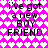 Pixelated text on a pink heart-patterned background with repeated phrases and no visible animation changes.
