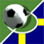 Pixelated static icon of a soccer ball partially obscured by green and blue shapes with yellow accents on a green background.