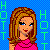 Pixelated 50x50 static buddy icon featuring a cartoon woman with long brown hair against blue checkered background, flanked by green "HOT" text on both sides.