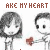 Animated sequence of two cartoon figures holding a red heart, with repeated text 'TAKE MY HEART' and 'KEEP IT' in brown lettering above and below.