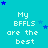 A static image with a cyan background displaying repeated text "My BFFLS are the best" in white pixelated font, surrounded by scattered blue and light blue stars.