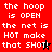 Red background with white pixelated text repeating 'the hoop is OPEN the net is HOT make that SHOT' and a black star cursor changing to brown in later frames.