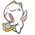 A white cartoon character with brown hair, pink cheeks, and small wings plays a yellow stringed instrument while shifting poses