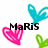 Pixelated icon with pink heart, black text 'MaRiS', and cyan and green shapes on white background.