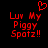 Red pixelated text 'Luv My Piggy Spotz!!' with a red heart symbol above on black background, two identical frames side-by-side.