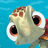 Animated contact sheet of a cartoon fish character with large eyes and orange text "dude" on each frame against a blue water background.