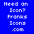 Blue background with white pixelated text reading "Need an Icon? Franks Icons .com" arranged in a pattern with some text blocks highlighted in light blue