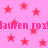 Pink background with red stars and repeated pink text reading "lauren rox" in pixelated font.