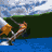 Animated contact sheet showing six sequential frames of a windsurfer icon with yellow sail, blue water background, and green landmass under cloudy sky.