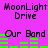 Pixelated text and green audio bars on a purple background, with two identical side-by-side layouts showing "MoonLight Drive" and "Our Band" text.