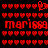 Red pixelated heart shapes and text on black background, with one heart shape animated to form a 'P' symbol.